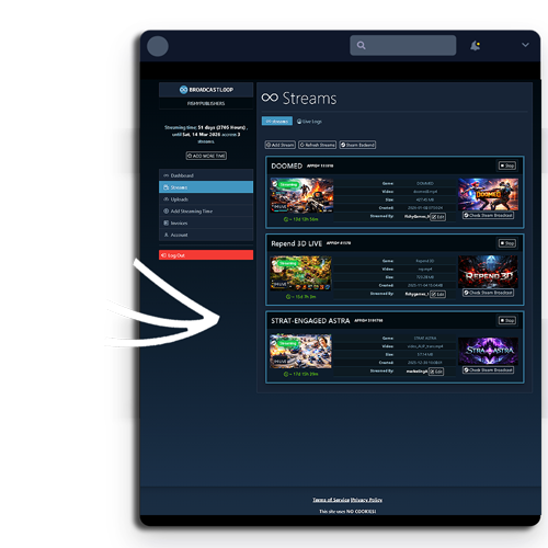 BROADCASTLOOP Steam streaming dashboard interface